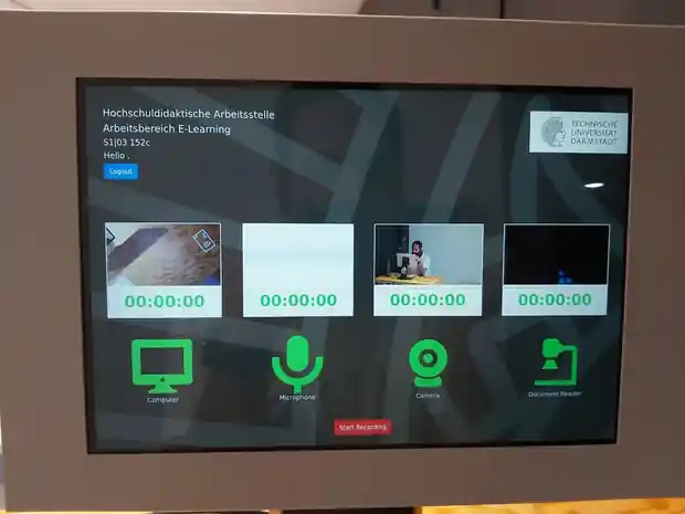 Touchscreen prototype for room-based lecture recording control.